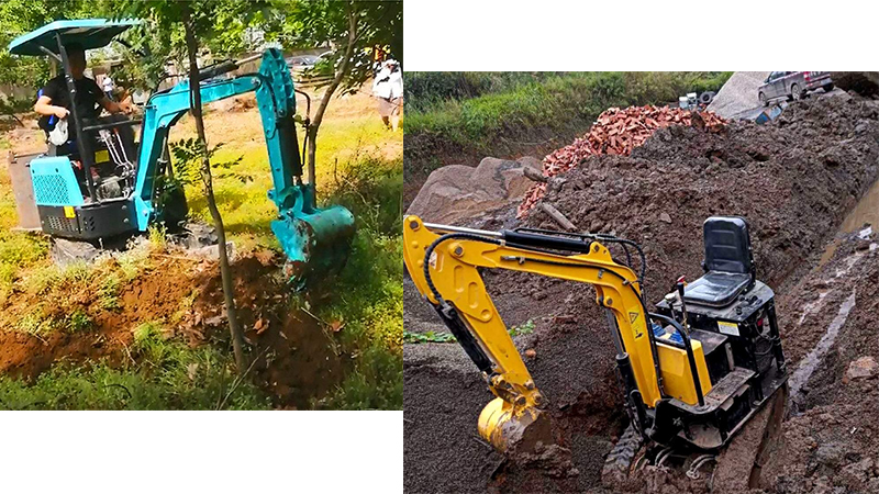 Small excavators work in narrow areas