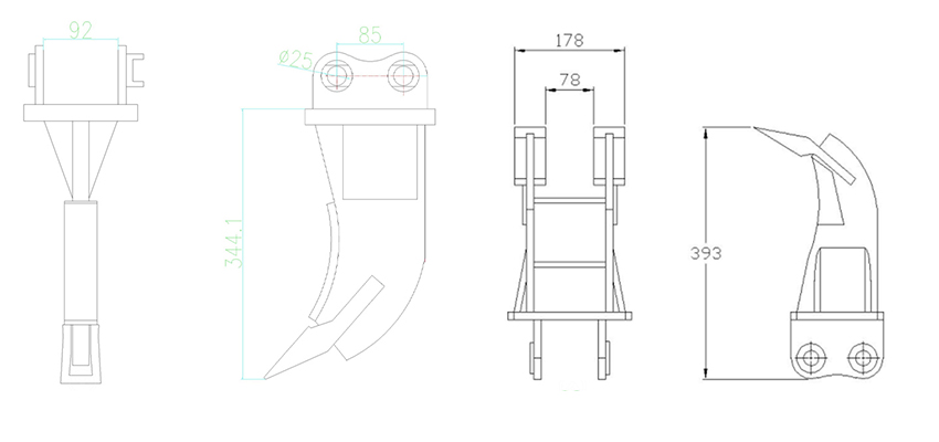 Structure diagram of a small excavator equipped with a ripper