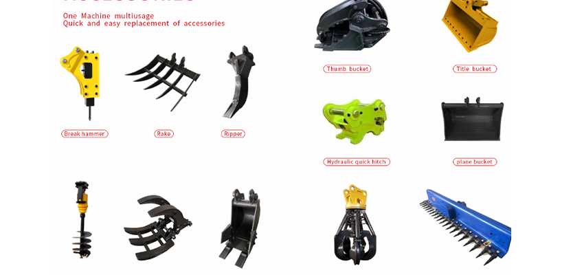 Complete List of Small Excavator Accessories