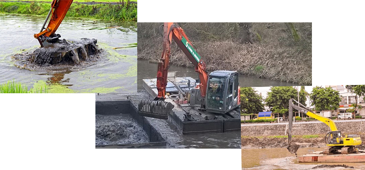 use rock bucket clean up the sludge or garbage in the river